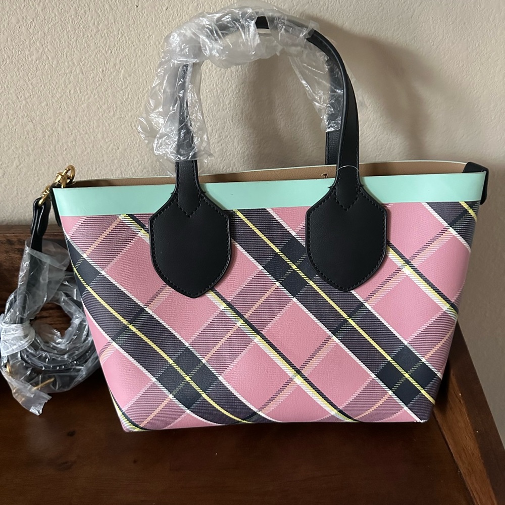 Banana Republic $175 MSRP Pink Multi Color Plaid Bag NWT